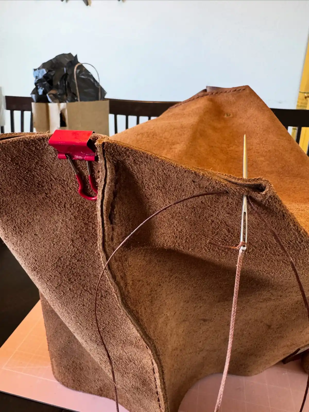 Rustic Brown Durable Buffalo Leather Tote with Magnetic Closure and Brass Feet - Image 2