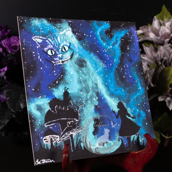 Alice in Wonderland Galaxy Print: Cosmic Cheshire Cat Acrylic Hand-painted Art (8×8)