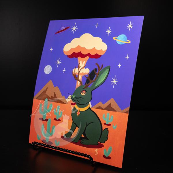 Atomic Jackalope Acrylic Painting Print: Fantasy Mid Century Wall Art