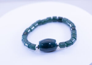 Guatemalan Imperial Green Focal Bead Bracelet with Accent Tube Beads & Silver Rondelle Spacers