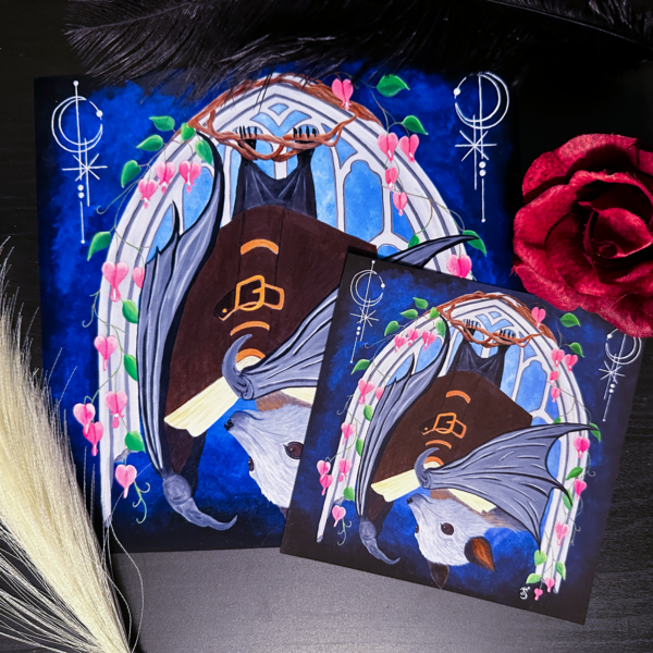 Flying Fox Art Print: Gothic Bat, Dark Academia Decor Acrylic Painting