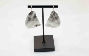 Handmade Chinese Porcelain River Black & White Jade Dangle Earrings