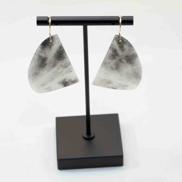 Handmade Chinese Porcelain River Black & White Jade Dangle Earrings