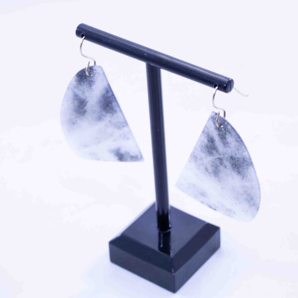 Handmade Chinese Porcelain River Black & White Jade Dangle Earrings