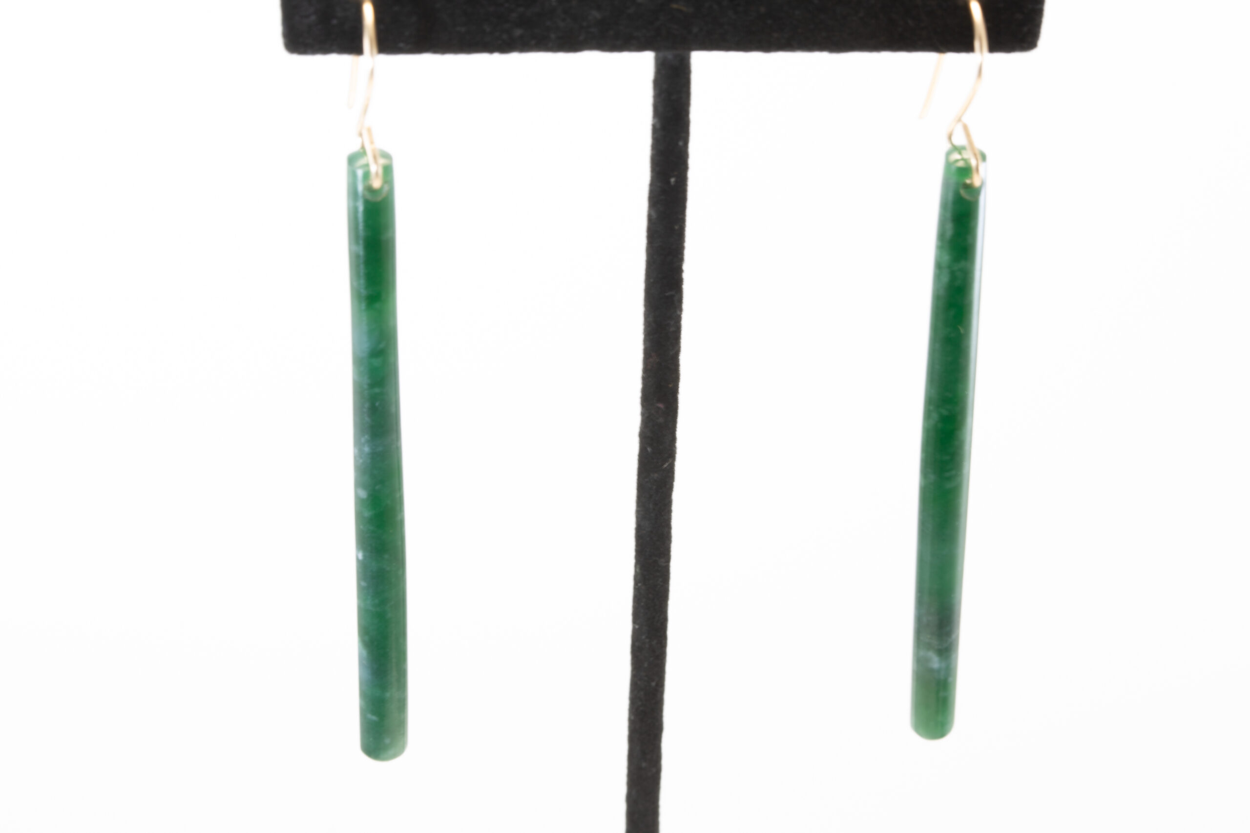 Handmade Imperial Green Guatemalan Jadeite Matchstick Dangle Earrings - Image 2