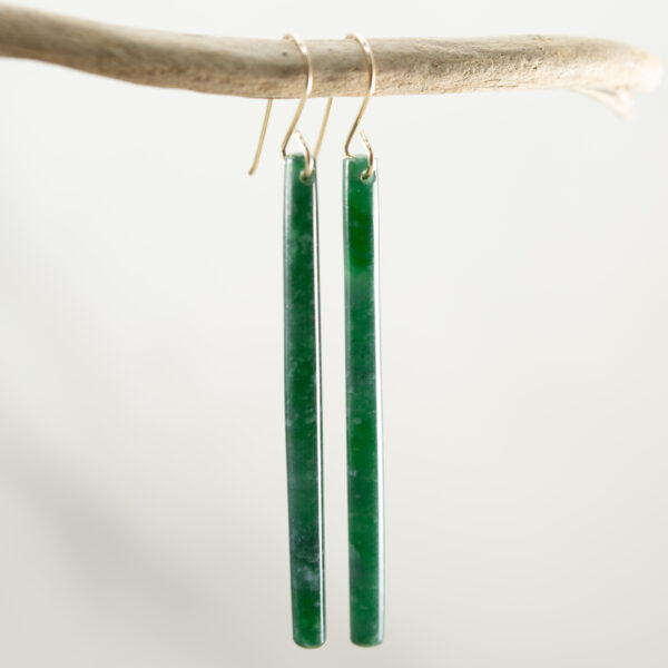 Handmade Imperial Green Guatemalan Jadeite Matchstick Dangle Earrings
