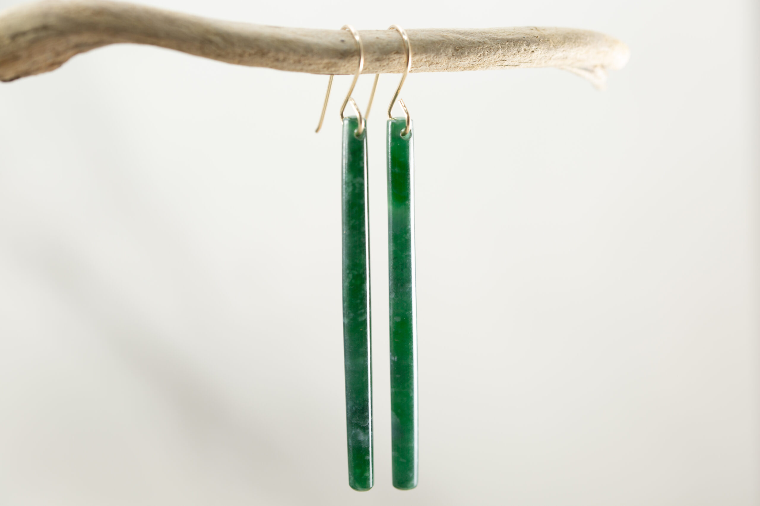 Handmade Imperial Green Guatemalan Jadeite Matchstick Dangle Earrings