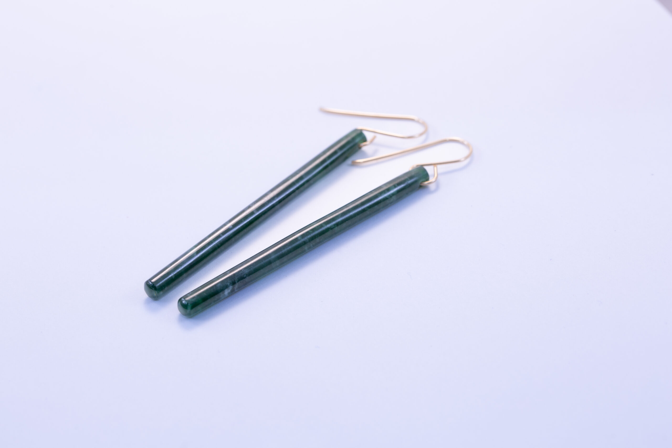 Handmade Imperial Green Guatemalan Jadeite Matchstick Dangle Earrings - Image 6
