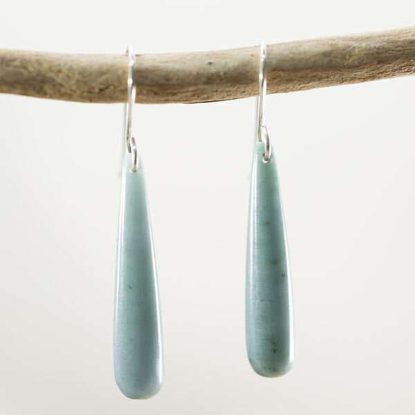 Handmade Light Blue Guatemalan Jadeite Teardrop Dangle Earrings .925 Silver Ear Wires