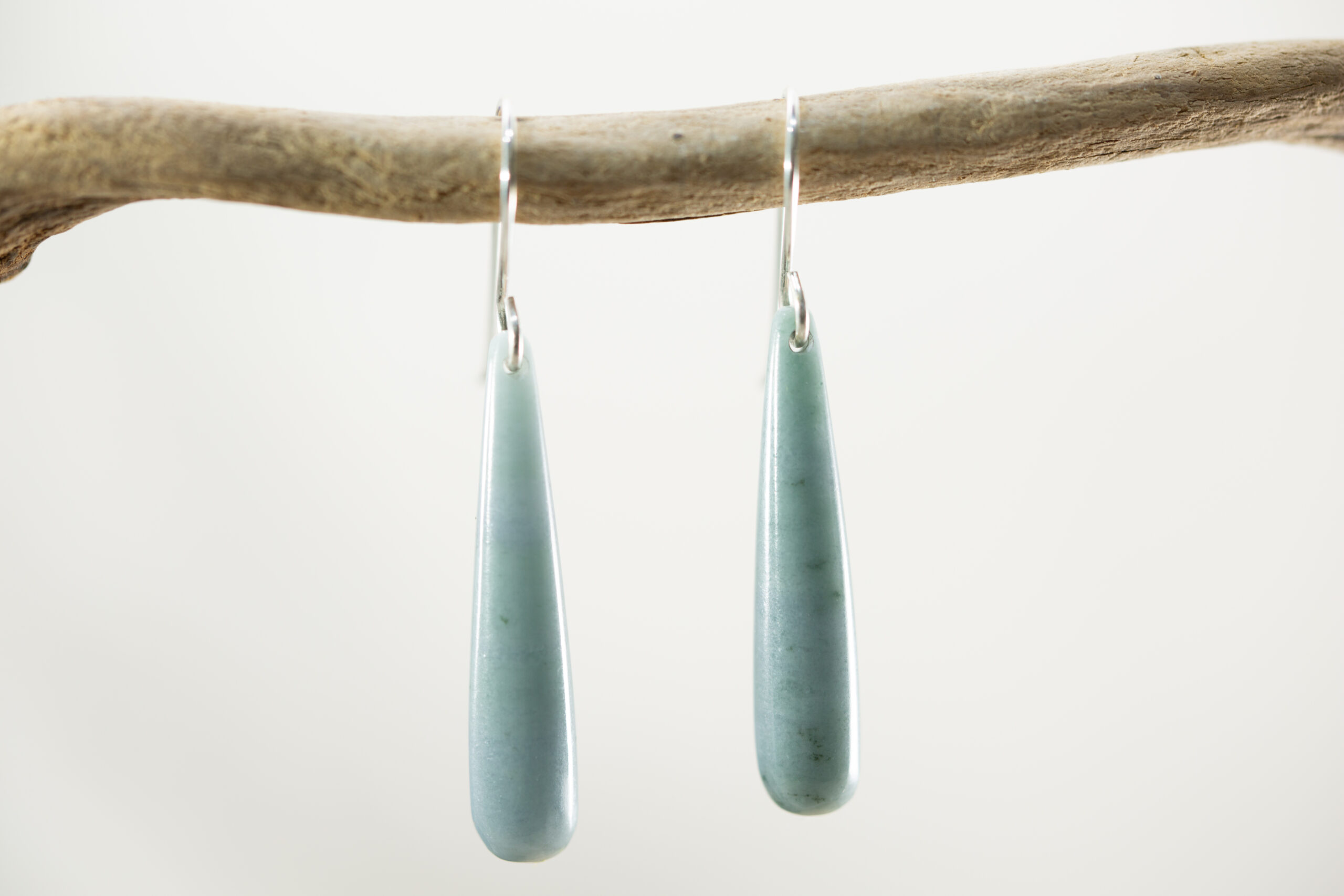 Handmade Light Blue Guatemalan Jadeite Teardrop Dangle Earrings .925 Silver Ear Wires - Image 2