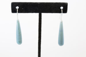 Handmade Light Blue Guatemalan Jadeite Teardrop Dangle Earrings .925 Silver Ear Wires
