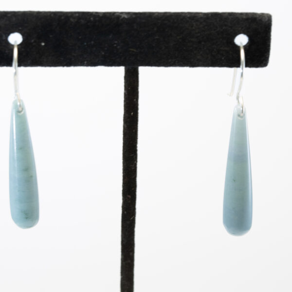 Handmade Light Blue Guatemalan Jadeite Teardrop Dangle Earrings .925 Silver Ear Wires