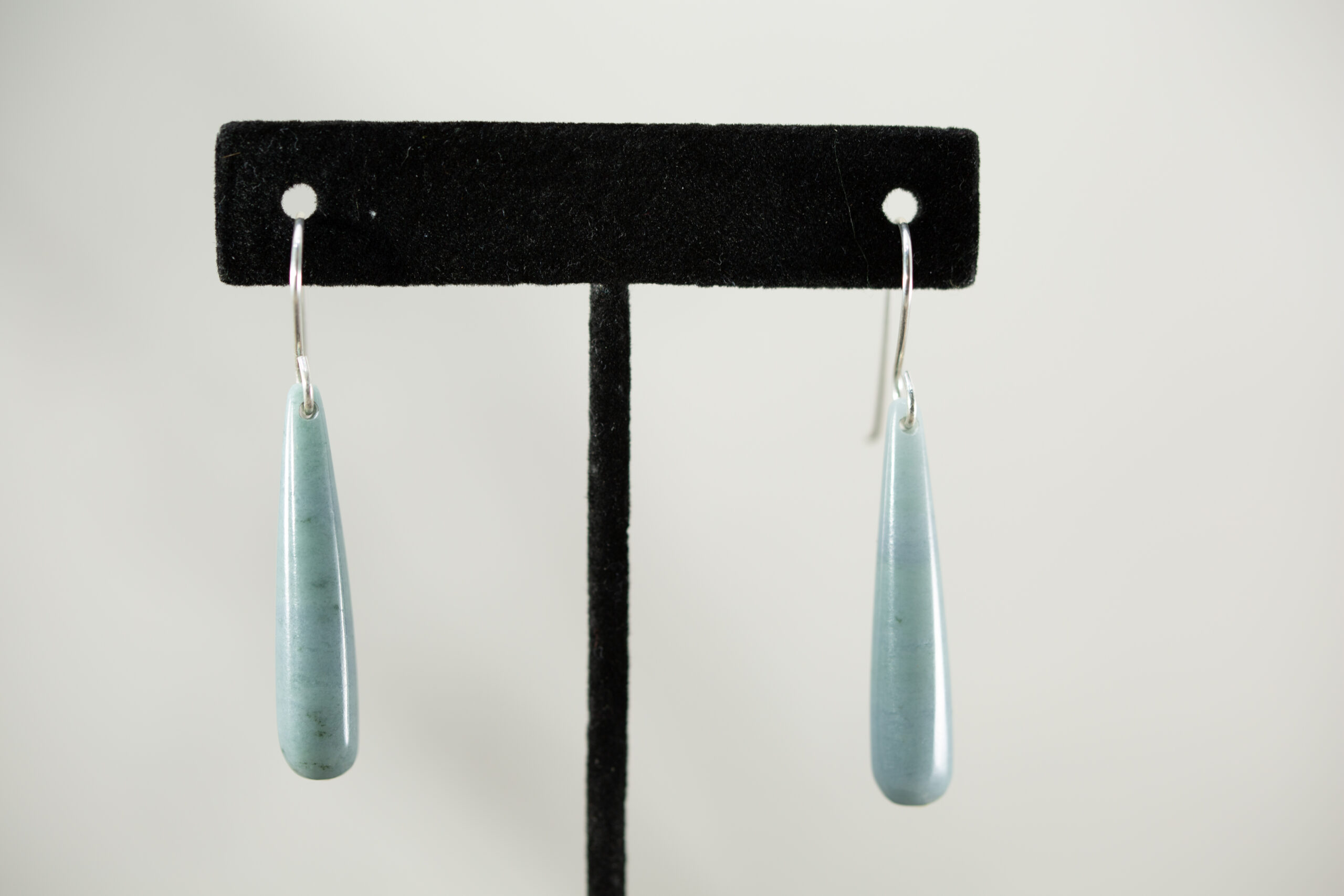 Handmade Light Blue Guatemalan Jadeite Teardrop Dangle Earrings .925 Silver Ear Wires - Image 4