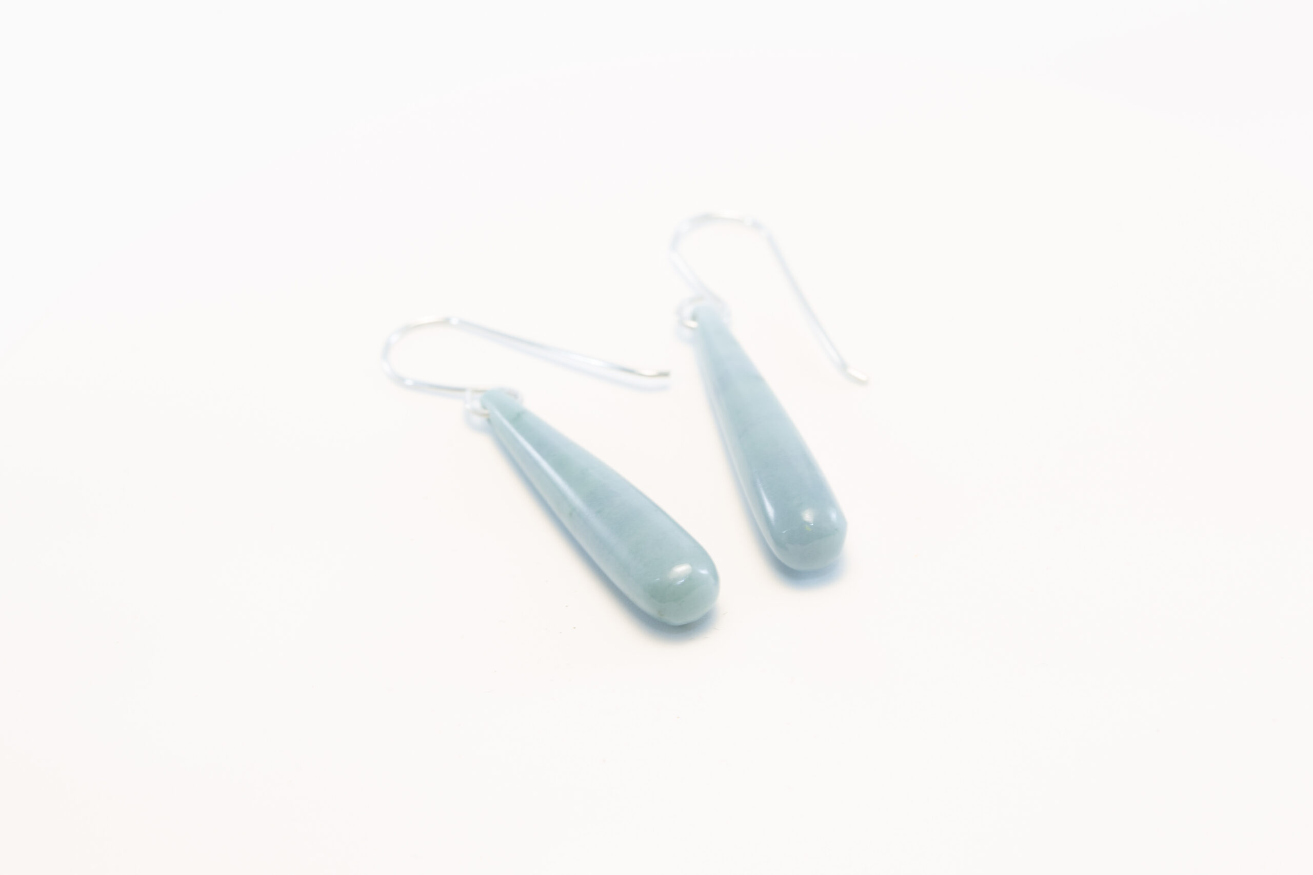 Handmade Light Blue Guatemalan Jadeite Teardrop Dangle Earrings .925 Silver Ear Wires - Image 3