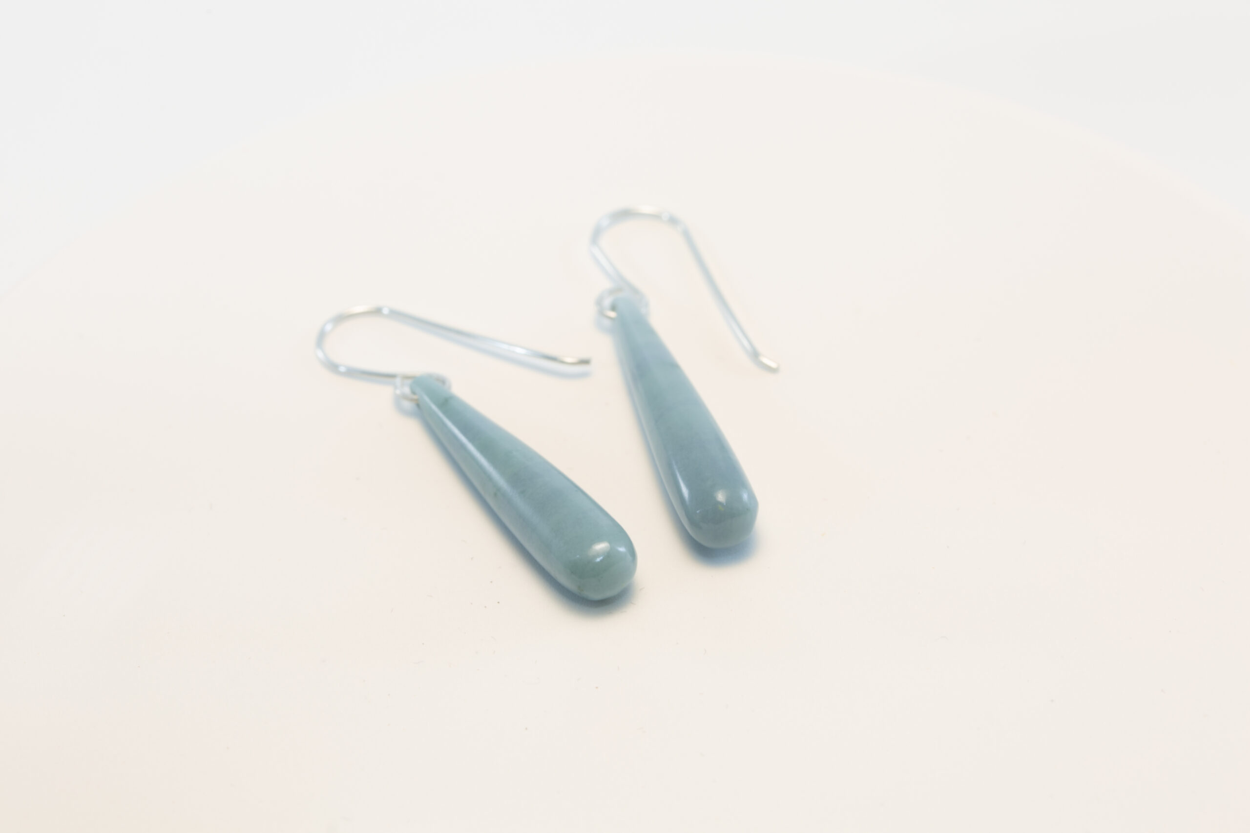 Handmade Light Blue Guatemalan Jadeite Teardrop Dangle Earrings .925 Silver Ear Wires - Image 5