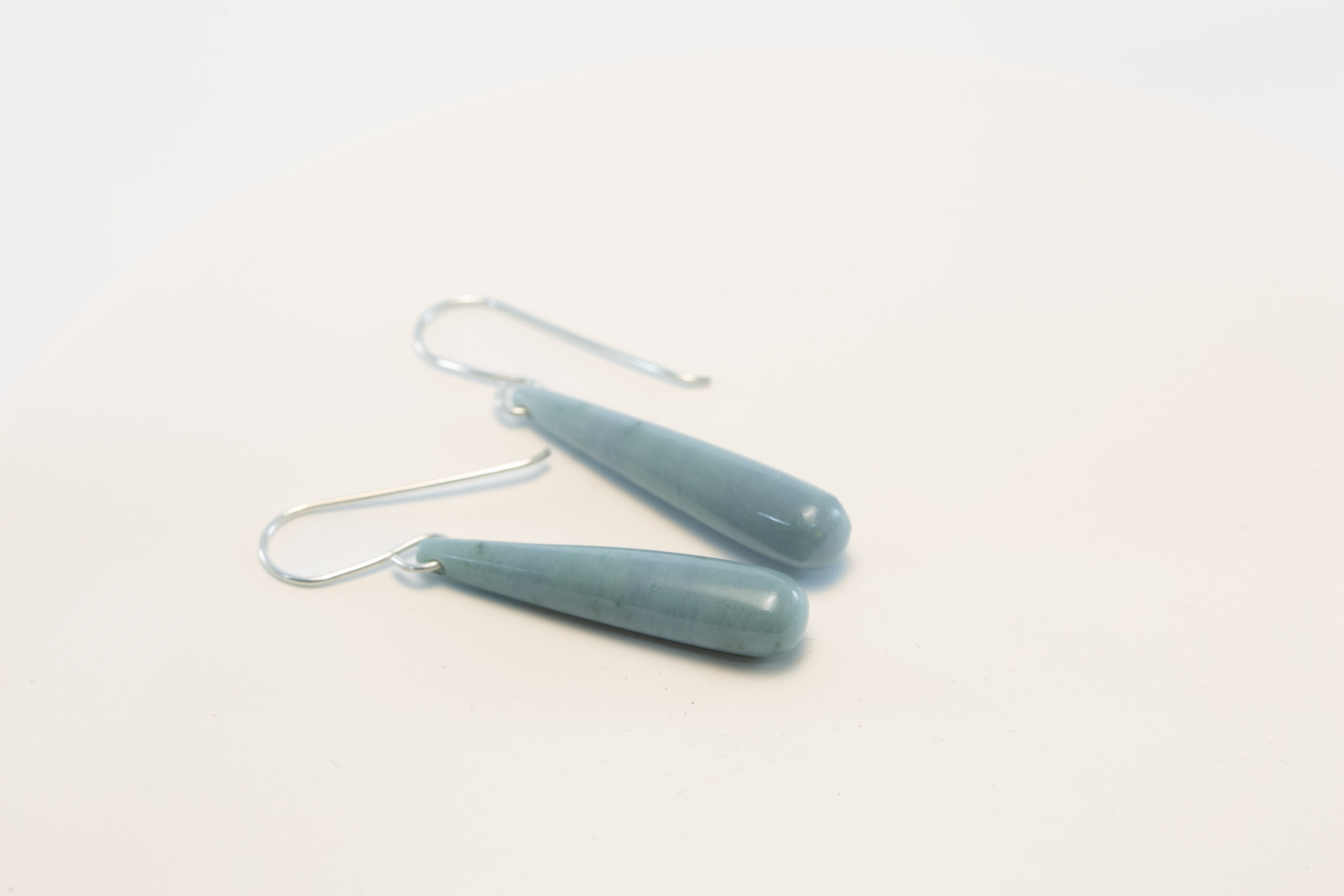 Handmade Light Blue Guatemalan Jadeite Teardrop Dangle Earrings .925 Silver Ear Wires - Image 6