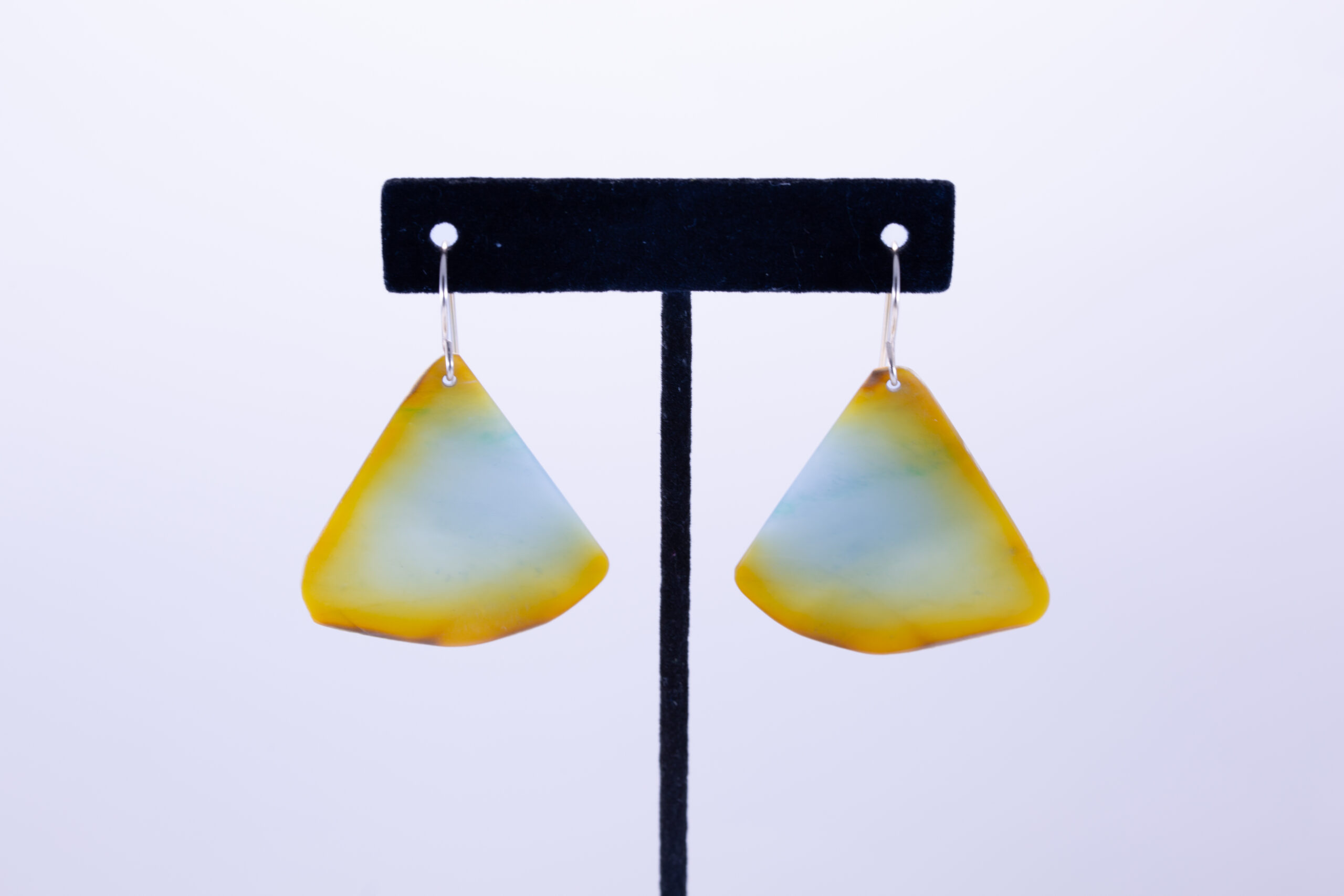 Handcrafted Guatemalan Jadeite Earrings – Blue and Orange Artisan Gemstone Dangles