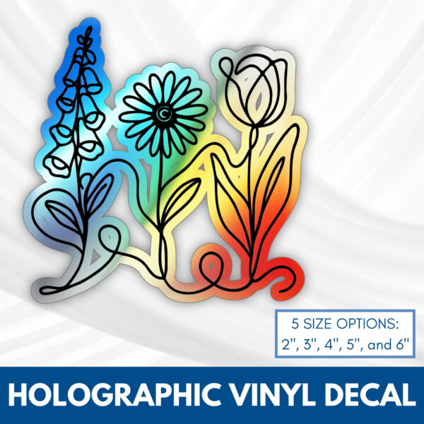 Subtle FDT Flowers Holographic Vinyl Decal | Foxglove Daisy Tulip Sticker (5 Sizes)