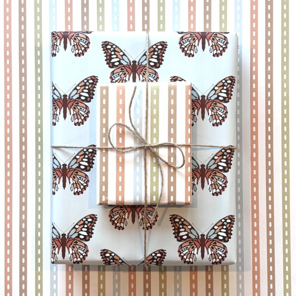 Double Sided Wrapping Paper in Butterfly-Stripe