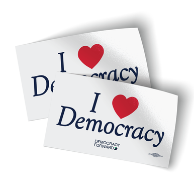 Democracy Forward – I Heart Democracy – 5″ x 3″ Vinyl Sticker – Pack of Two