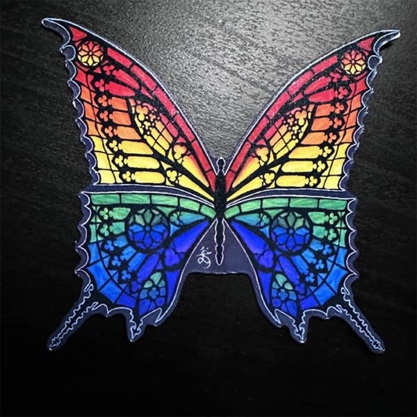 Pride Butterfly with Gothic Cathedral Stained Glass Window Design: Sticker for Laptop, Waterbottle, Phone