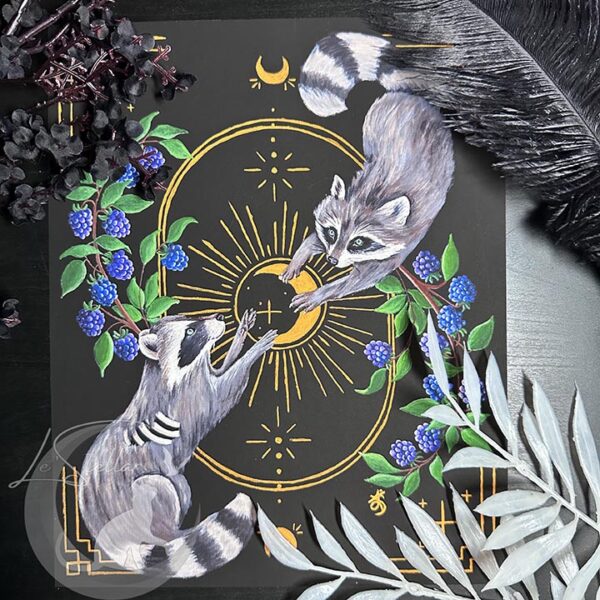 Gothic Raccoon Art Print, Tarot Style Wall Art, Forest Witch Cozy Painting