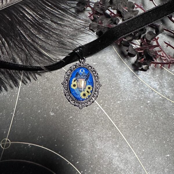Gothic Sunflower Bat Choker: Victorian Mourning Jewelry with Original Hand-Painted Artwork