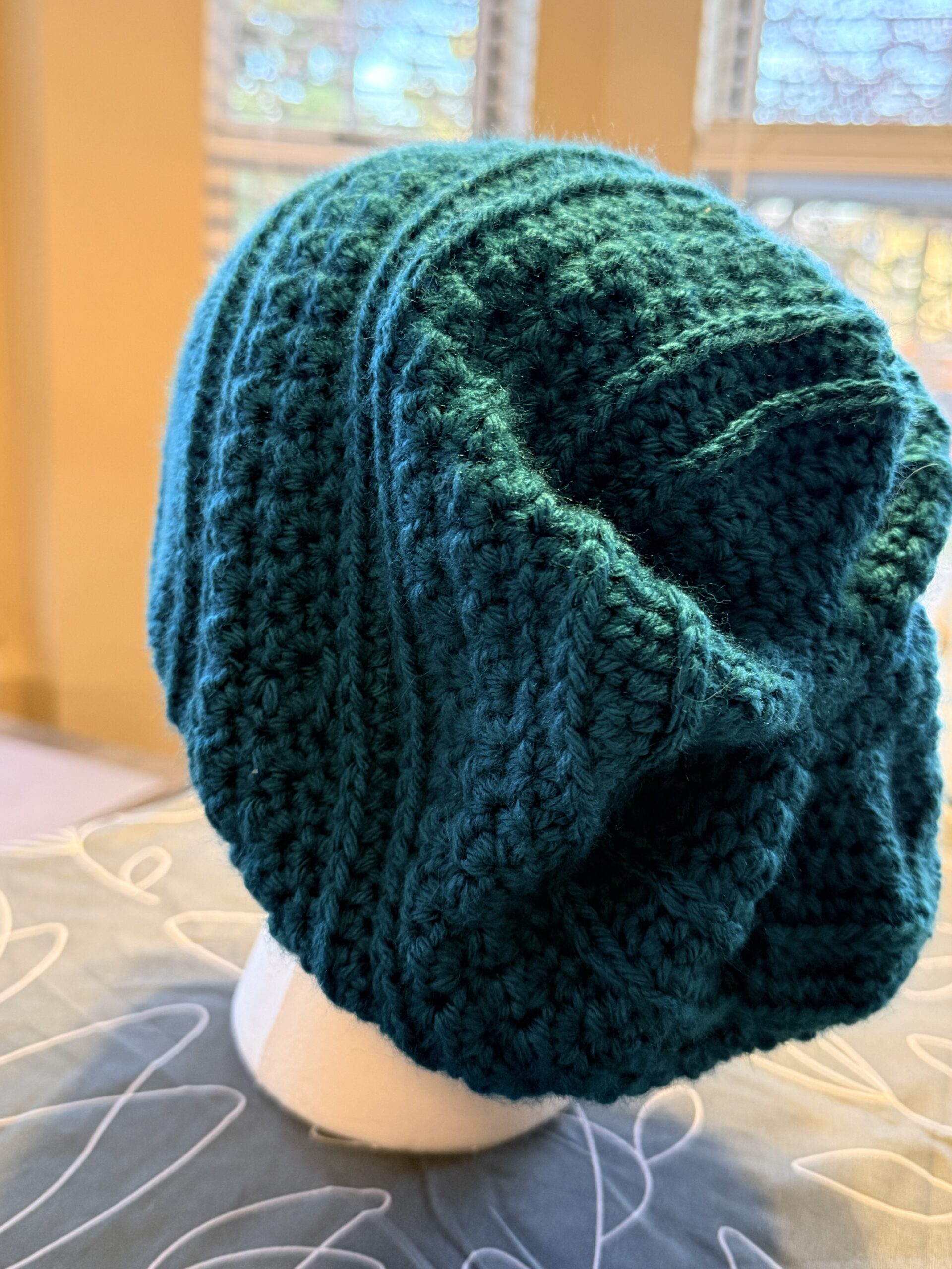 Handmade Teal Crochet Slouch Hat – Cozy Medium Fit - Image 2