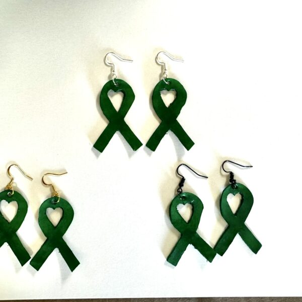 Mitochondrial Disease Awareness Nickel Free Green Ribbon Leather Earrings