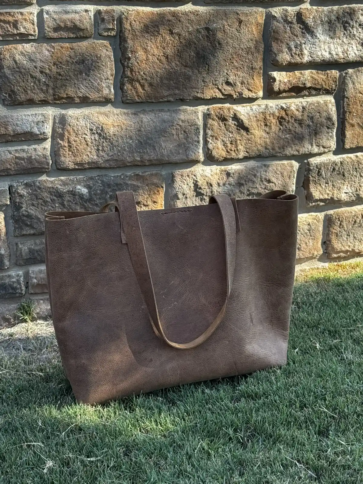 Rustic Brown Durable Buffalo Leather Tote with Magnetic Closure and Brass Feet - Image 5