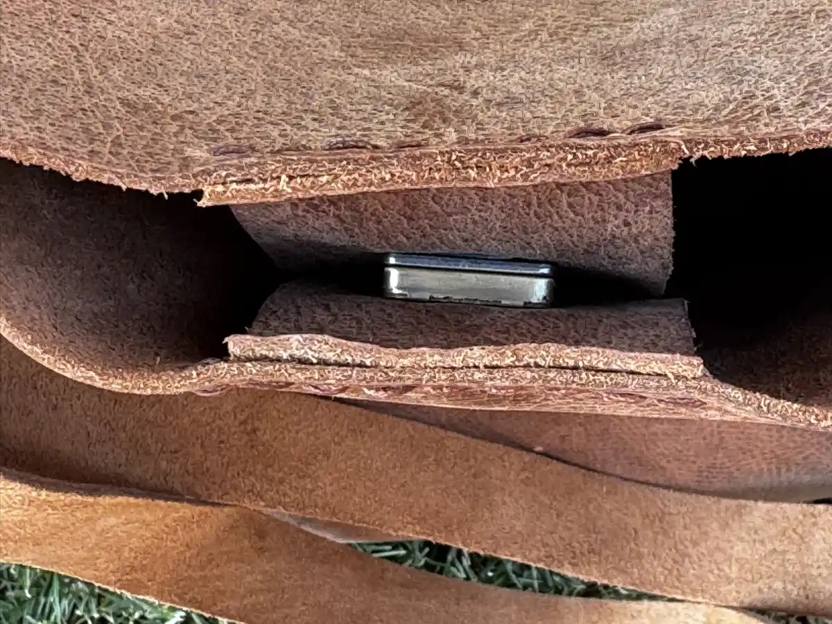 Rustic Brown Durable Buffalo Leather Tote with Magnetic Closure and Brass Feet - Image 6