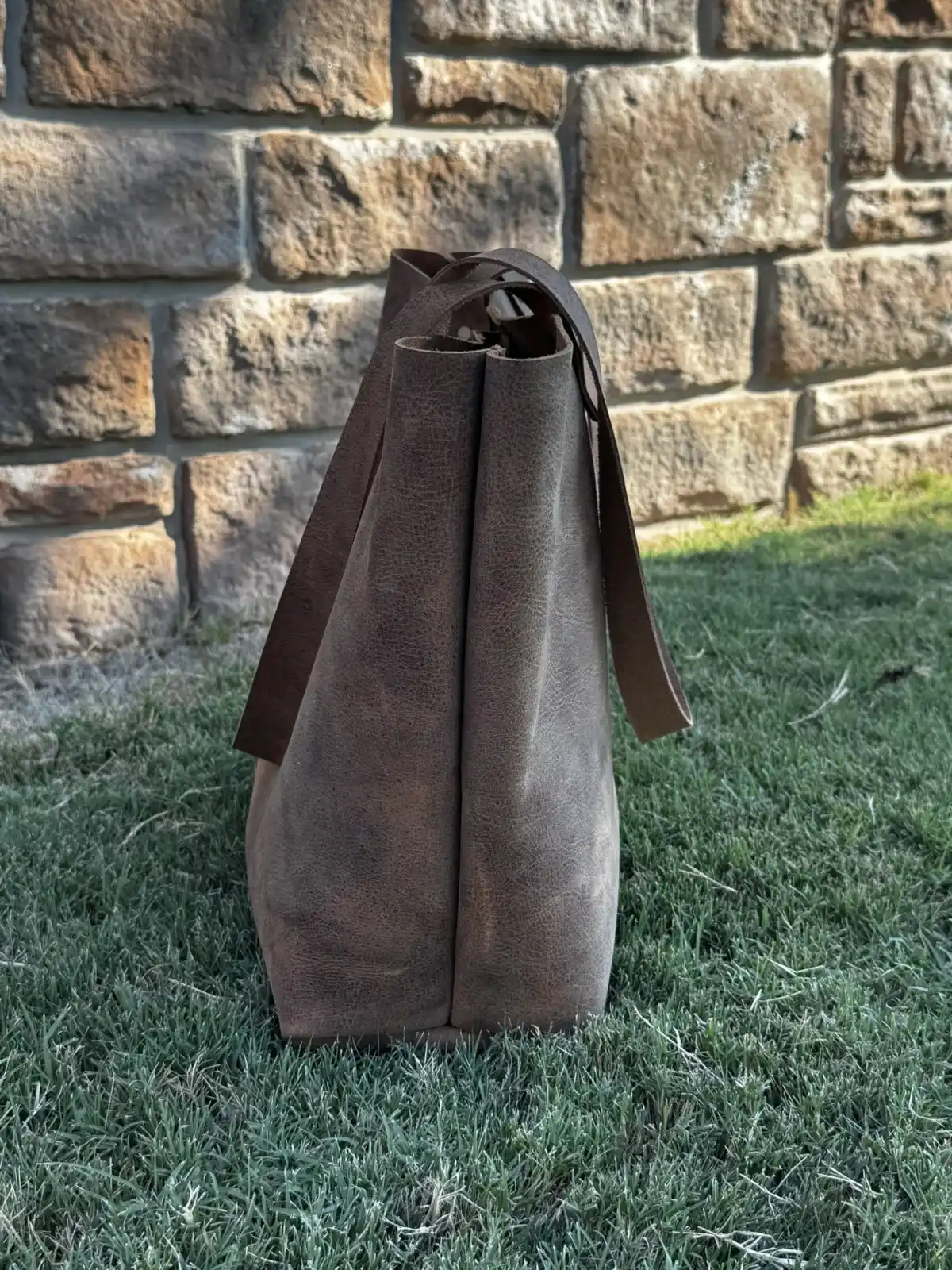 Rustic Brown Durable Buffalo Leather Tote with Magnetic Closure and Brass Feet - Image 8