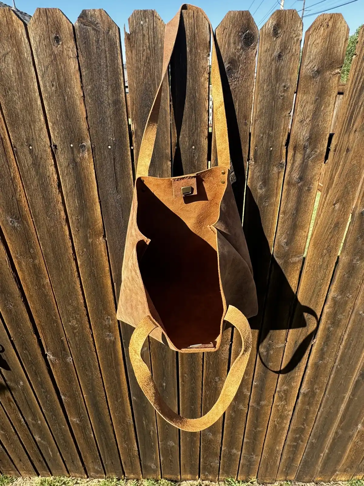 Rustic Brown Durable Buffalo Leather Tote with Magnetic Closure and Brass Feet - Image 11