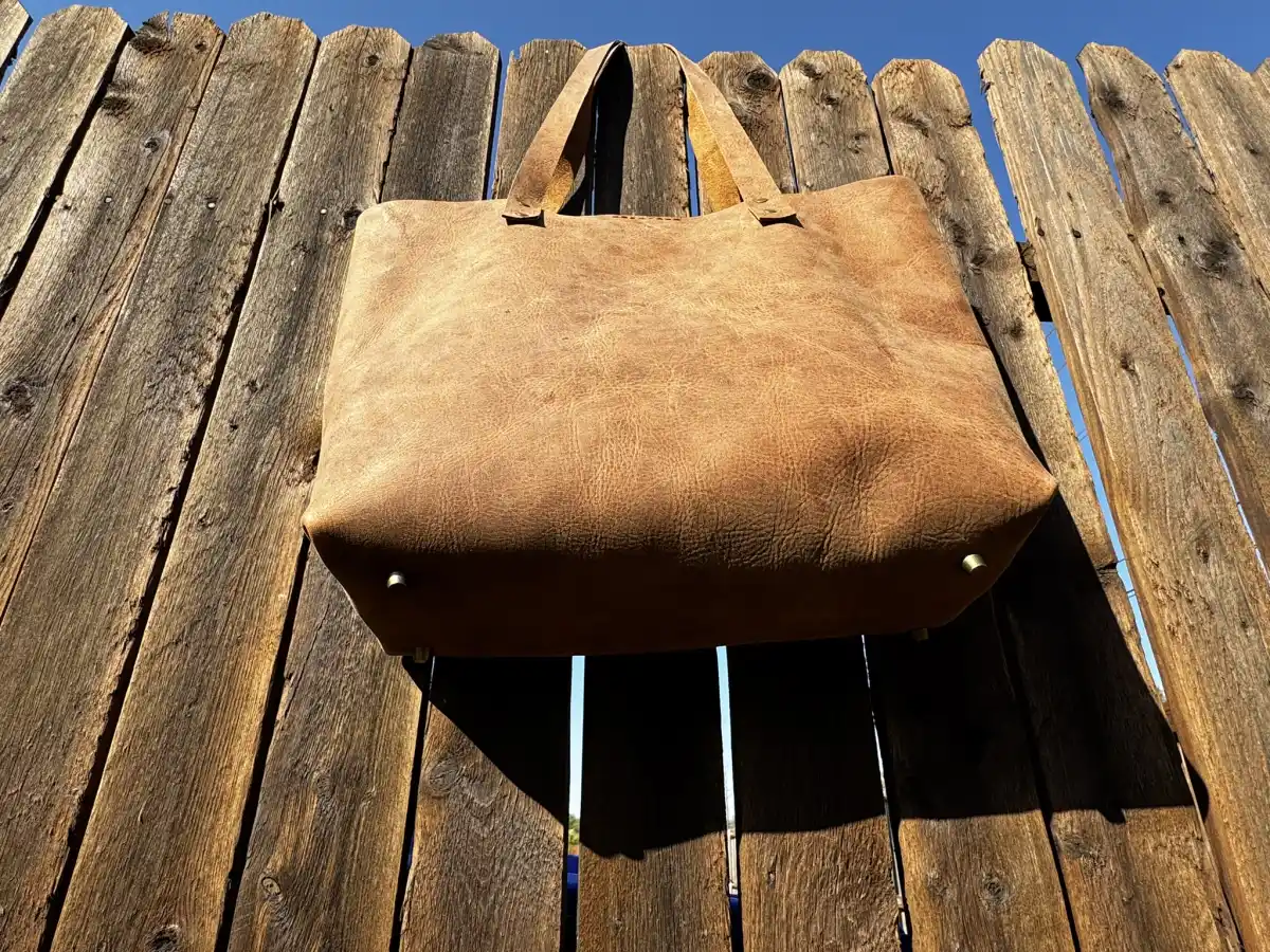 Rustic Brown Durable Buffalo Leather Tote with Magnetic Closure and Brass Feet - Image 12