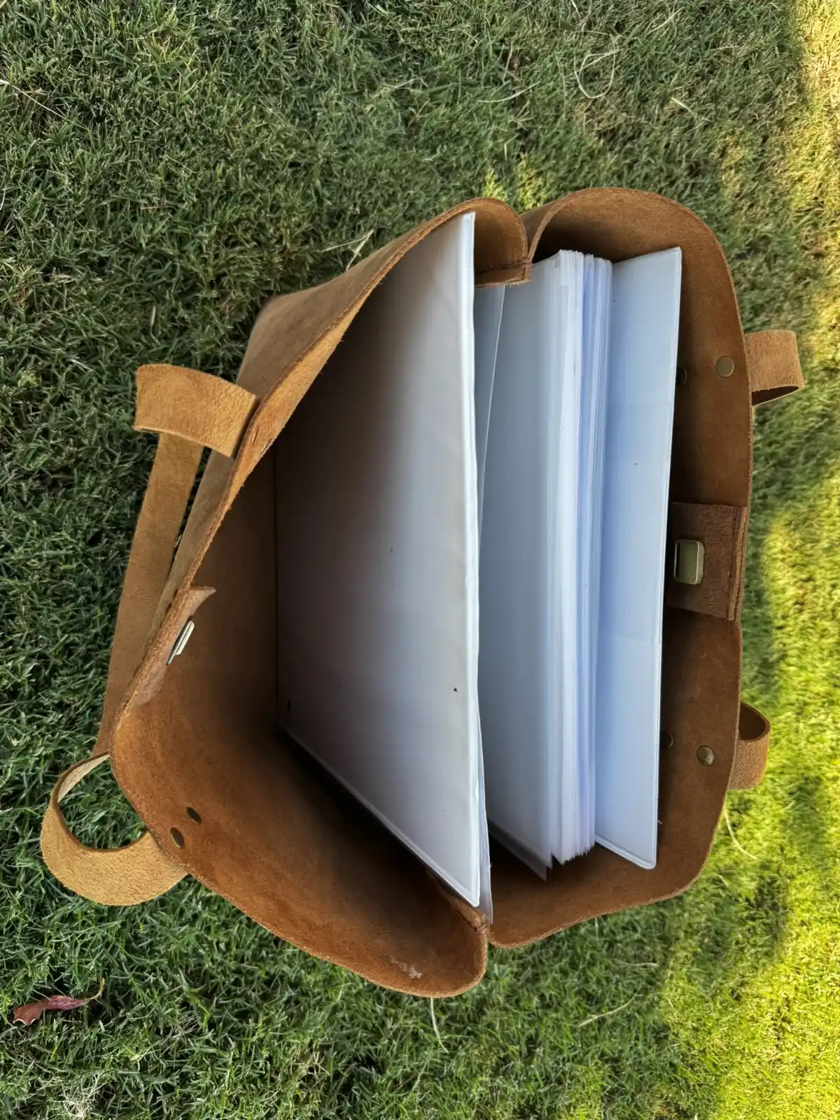 Rustic Brown Durable Buffalo Leather Tote with Magnetic Closure and Brass Feet - Image 14