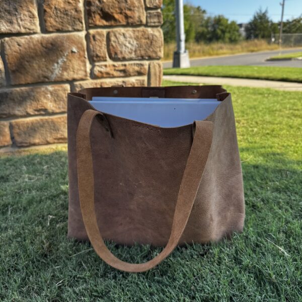 Rustic Brown Durable Buffalo Leather Tote with Magnetic Closure and Brass Feet