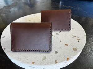 Handmade Folding Leather Card Wallet with Two Pockets Holding Six Cards or More plus Cash