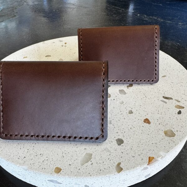 Handmade Folding Leather Card Wallet with Two Pockets Holding Six Cards or More plus Cash