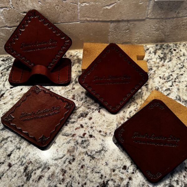 Leather Coaster Set with Stand
