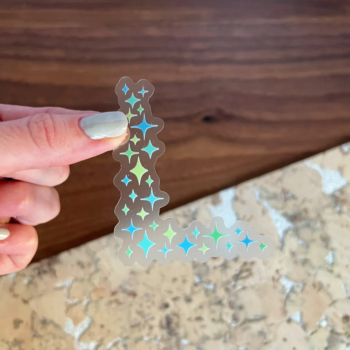 Blue & green sparkle corner sticker