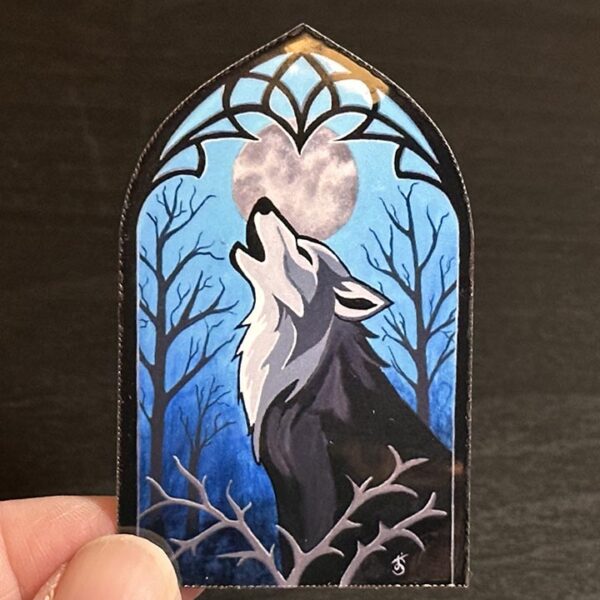 Howling Wolf Vinyl Sticker, Hand-Painted Gothic Dark Fantasy Animal Art, Matte Waterproof Decal