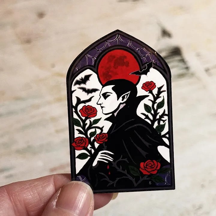 Romantic Vampire Painting Sticker, Original Hand Painted Gothic Artwork, Dark Fantasy Vinyl Decal - Image 3