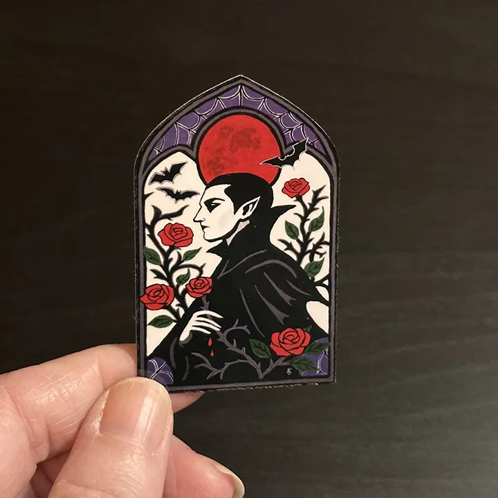 Romantic Vampire Painting Sticker, Original Hand Painted Gothic Artwork, Dark Fantasy Vinyl Decal - Image 4