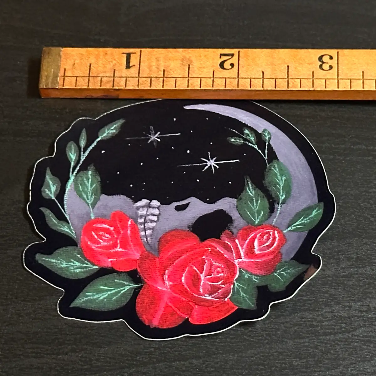 Skull Moon Vinyl Sticker: Original Hand-Painted Art - Image 2