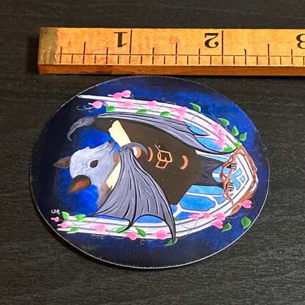 Fantasy Book Bat Sticker; Flying Fox Decal, Original Hand-Painted Art