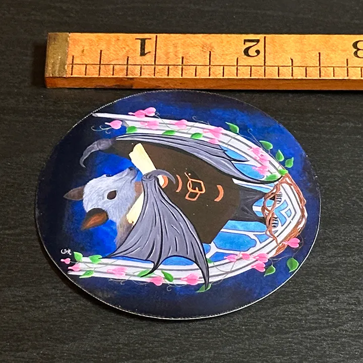 Fantasy Book Bat Sticker; Flying Fox Decal, Original Hand-Painted Art - Image 2