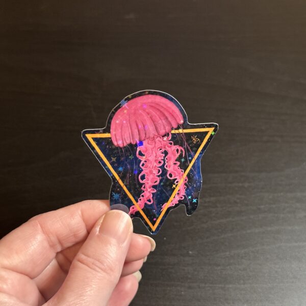 Jellyfish in Space Sticker, Sci-Fi Fantasy Sea Creature Decal, Original Hand-Painted Art