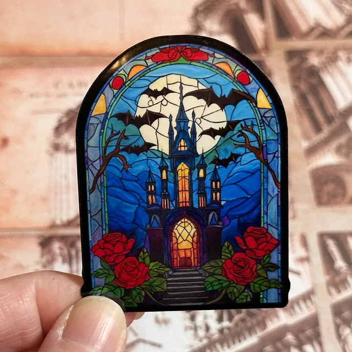 gothic stained glass castle original art sticker