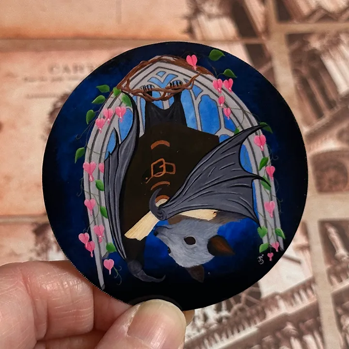 Fantasy Book Bat Sticker; Flying Fox Decal, Original Hand-Painted Art - Image 3