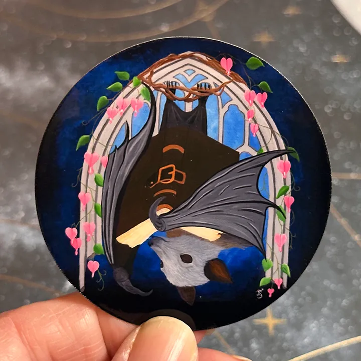 Fantasy Book Bat Sticker; Flying Fox Decal, Original Hand-Painted Art - Image 4